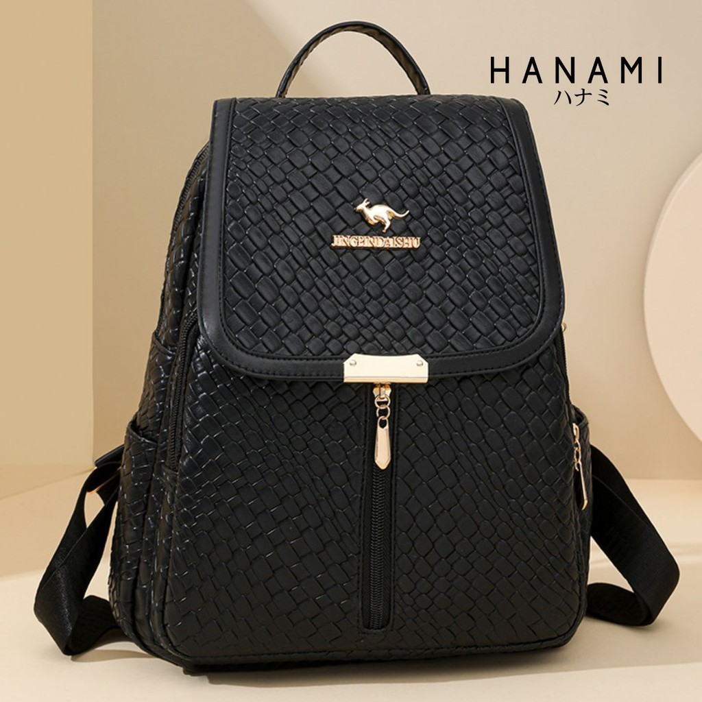 HANAMI Tas Ransel Kerja Kekinian Sekolah Korea Hitam Kulit Mirena Fashion Murah TA1133B5 Backpack Wa