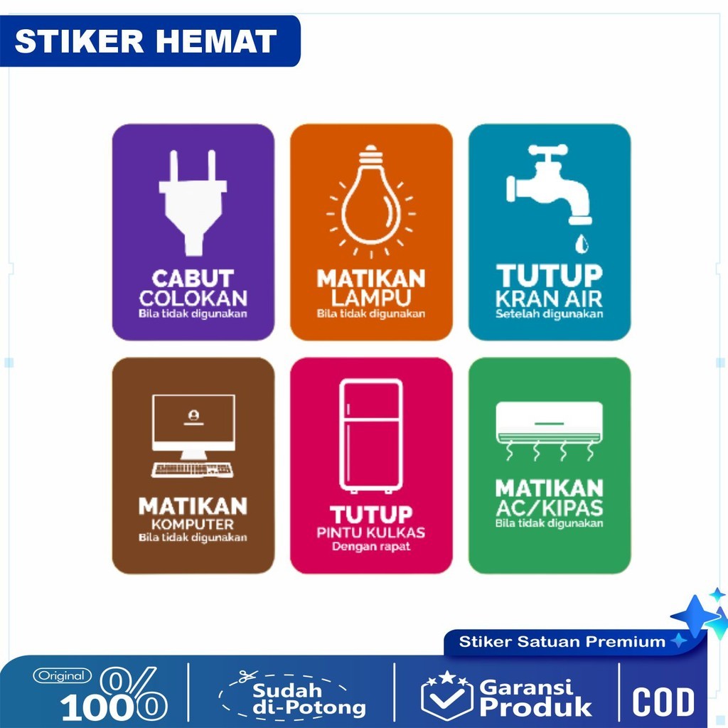 

Sticker Hemat Energi Sticker Hemat Air Sticker Matikan Lampu Sticker Cabut Colokan Listrik Waterproof