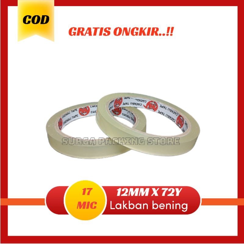 

Lakban 12mm | Isolasi 1/2 inch | Solasi bening 72 yard | Selotip ukuran 12mm