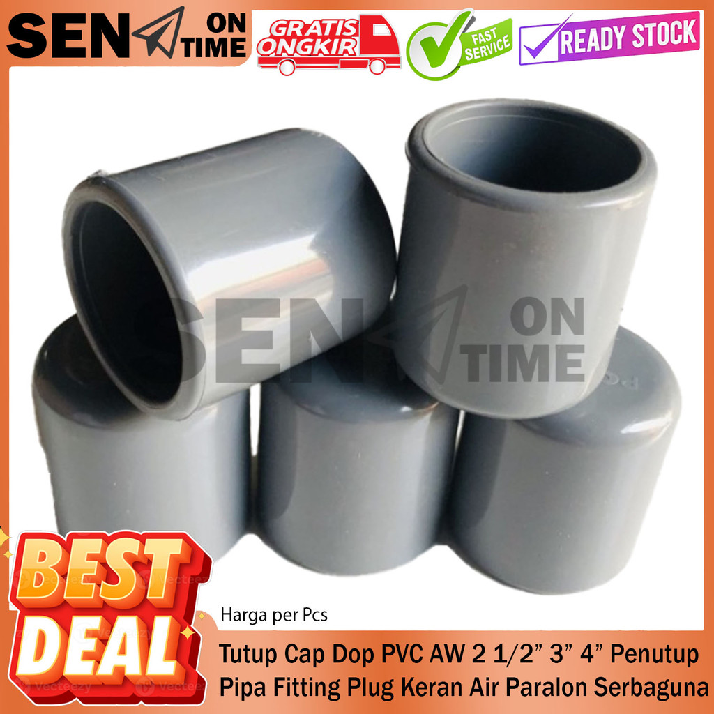 Dop Cap Penutup Pipa Pvc Aw  2 1/2" 3" 4” Tutup Polos Tanpa Drat 6 Pcs Derat Dof Paralon Pralon Pera