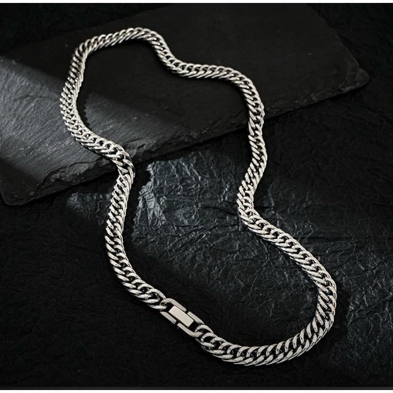KALUNG TITANIUM SILVER LAKI LAKI RANTAI RAPAT ANTIKARAT