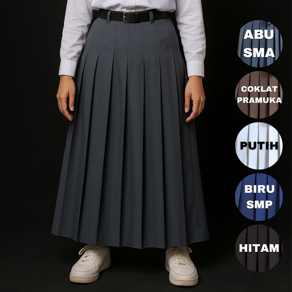 ROK SMA ABU ABU BIRU PRAMUKA SEKOLAH SERAGAM PANJANG BAPING SMP HITAM COKLAT PUTIH REMPEL LIPIT