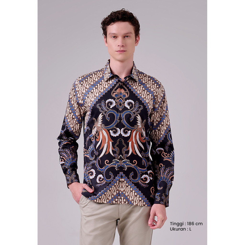MANZONE - Kemeja Batik Lengan Panjang Pria Harisdarma Modern Fit - Black