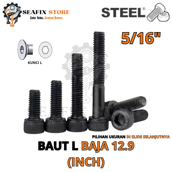 BAUT L BAJA 12.9 (INCH) - UKURAN 5/16" X (PANJANG TINGGAL PILIH) - BAUT KUNCI L - DRAT HALUS