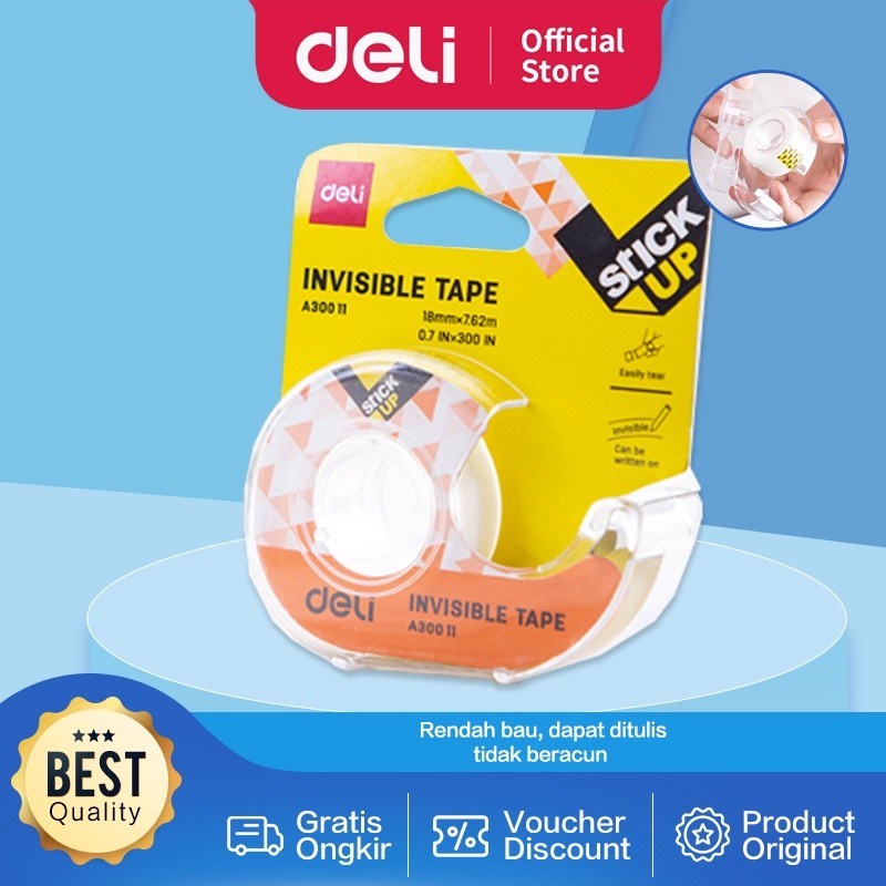 

Deli Isolasi / Solatip Invisible Tape Dapat Ditulis, Dengan Dispenser, Warna Kertas Tidak Terlihat