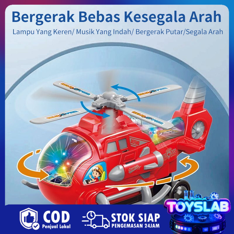 Mainan Helikopter Anak, Elektrik dengan Suara & Lampu, Roda Universal, Hadiah Seru