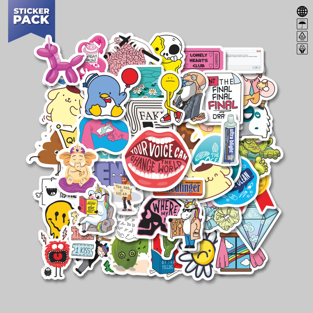 

[100PCS]Stiker Pack Stiker Noob Pack Aesthetic Vinyl Anti Air Dekorasi Sticker Laptop Buku Journal Koper Helm Casing HP Gitar Helm Skateboard
