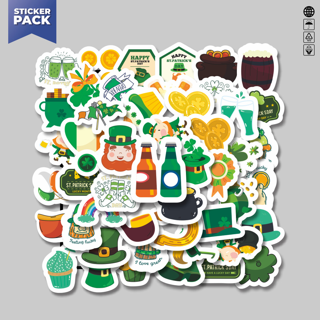 

[100PCS]Stiker Pack Stiker St.Patrick 's Day [Hari Santo Patric] Aesthetic Vinyl Anti Air Dekorasi Sticker Laptop Buku Journal Koper Helm Casing HP Gitar Helm Skateboard