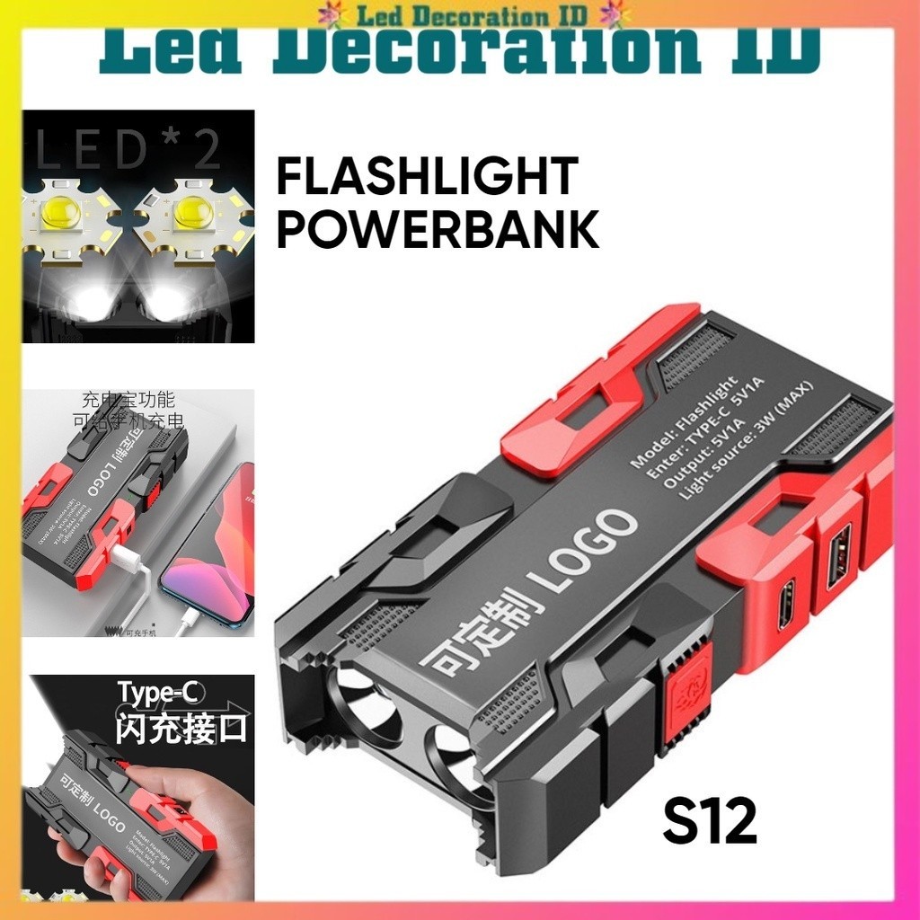 Senter Led 2 Mata Flashlight + Powerbank / Senter Cas Usb