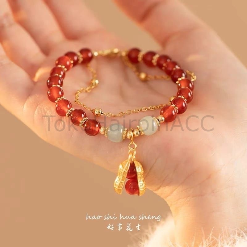 Gelang Giok Wanita Kacang Merah Imlek 2024 Naga Kayu
