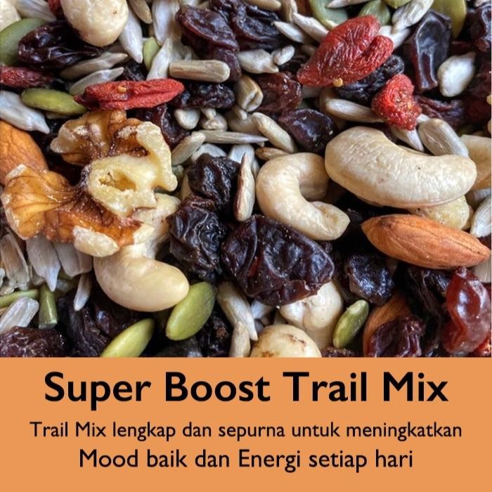 

Trail Mix Complete Neo 1kg(1.000gr) (almond,walnut,sunflower,pumkin,mente,chia eed,gojiberry,cranberry,dark raisin,golden raisin) almond hitam Mete Cashew Mete Cashew - 1kg/ 1.000 gram