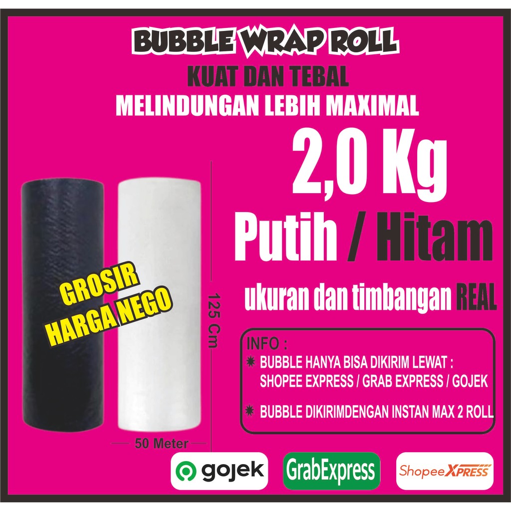 

Bubble Wrap 2.0KG Bening | Hitam Berat Panjang 50 m | Panjang 50meter Kualitas Terbaik