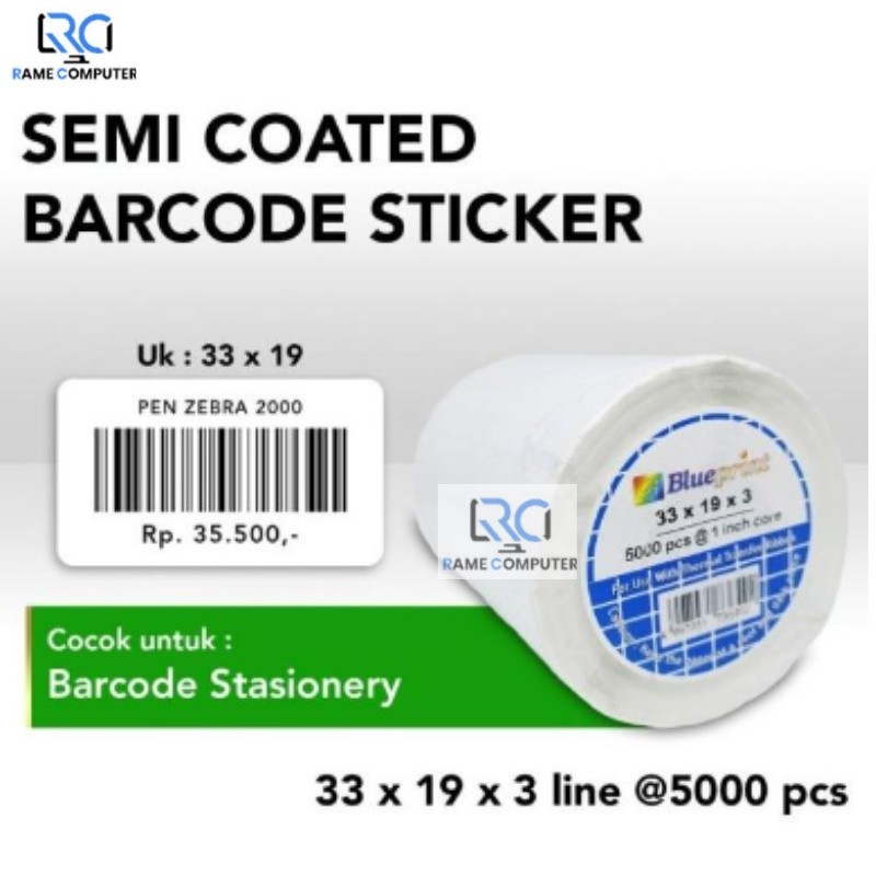 

Sticker Label 33X19X3 Line Semi Coated Blueprint Isi 5000Pcs 33x19 x 3 line cocok untuk barcode stasionery