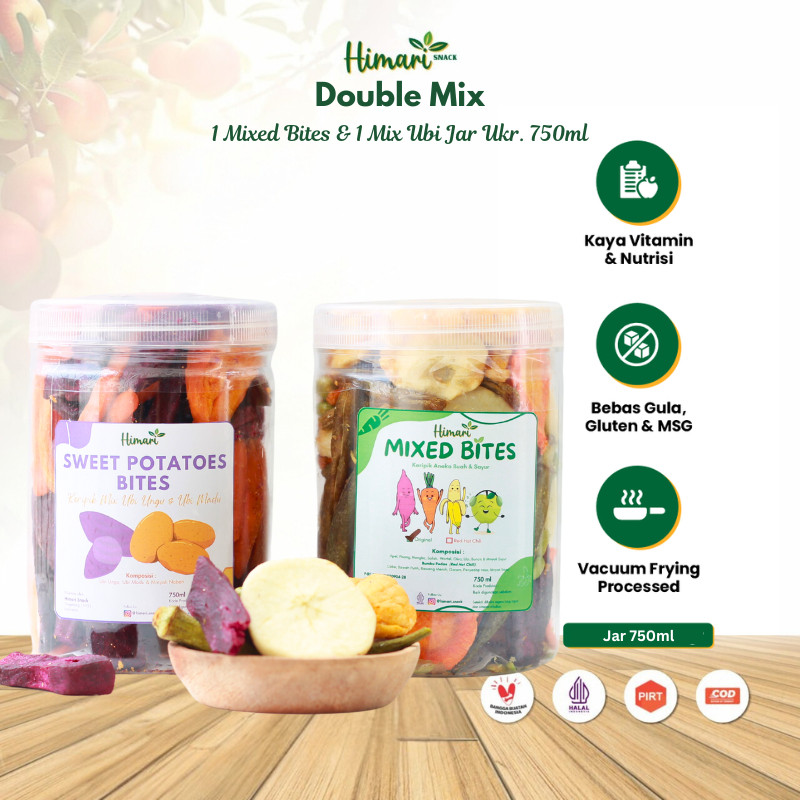 

Himari Double Jar Keripik Buah Sayur Kering Mix Stik Ubi Ungu Madu Cemilan Sehat Halal Produk Lokal