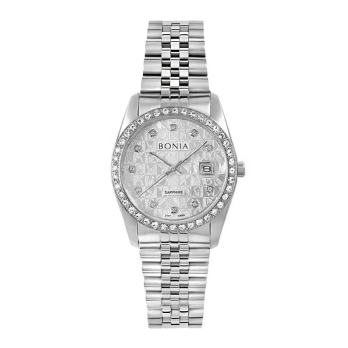 Jam Tangan Wanita Bonia Noble White Monogram Dial Stainless Steel Analog B10550-3316S Original