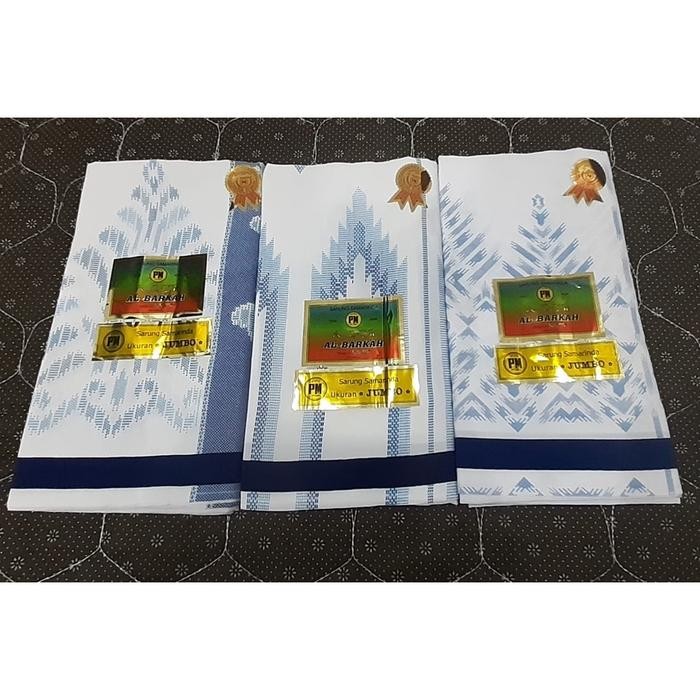 sarung samarinda al barkah jumbo pulau mas warna hitam dan putih - Putih