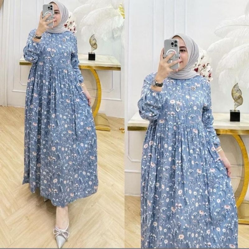 MURAH / Gamis Rayon Viscose Premium Terbaru - Gamis Midi Dress Rayon Motif Bahan Rayon Viscose Premi