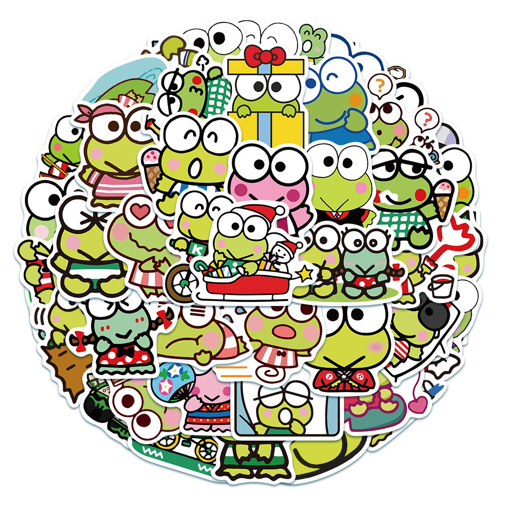 

50Pcs Keroppi Cute Green Frog Stickers Vinyl DIY Car Laptop Luggage Skateboard Graffiti Decals Fun for Children Gift