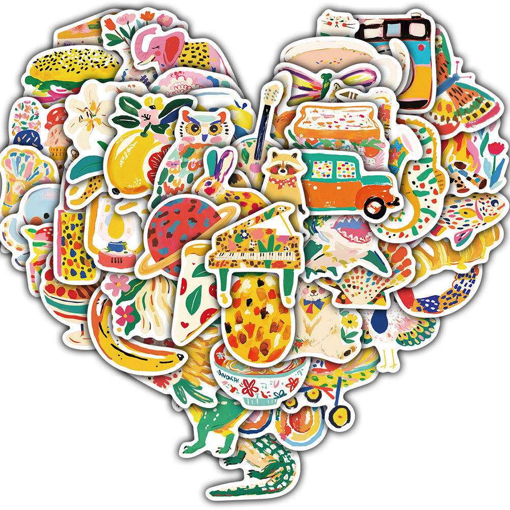 

50PCS Kawaii Colorful Style Stickers Supplies Aesthetic Phone Stationery Scrapbooking DIY Laptop Luggage Car Graffiti Sticker ﻿