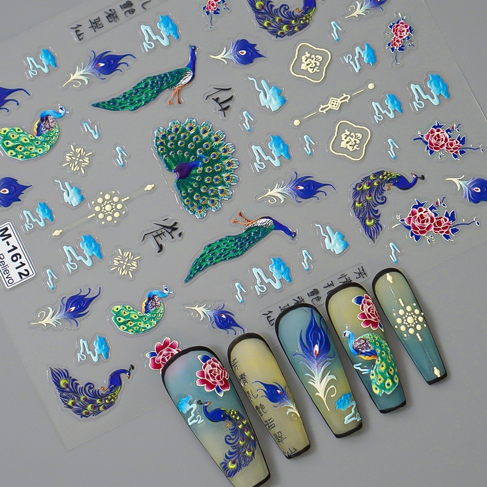SIA - Sticker Kuku China Tema Rubah Burung Naga Ikan PREMIUM 3D Nail Art Sticker Bergambar