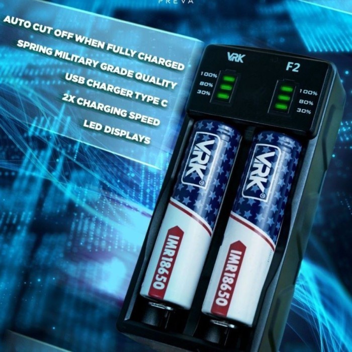 (Authentic) VRK F2 Type C Charger - VRK Charger Baterai 2 Slot | Charger Batre VRK CO