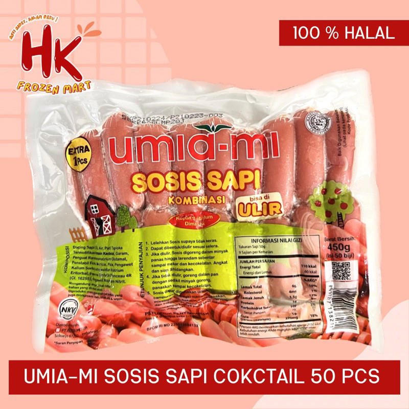 

Umiami Sosis Sapi Cocktail isi 50pcs | ulir umia-mi beef sausages 450gr HK FROZEN MART
