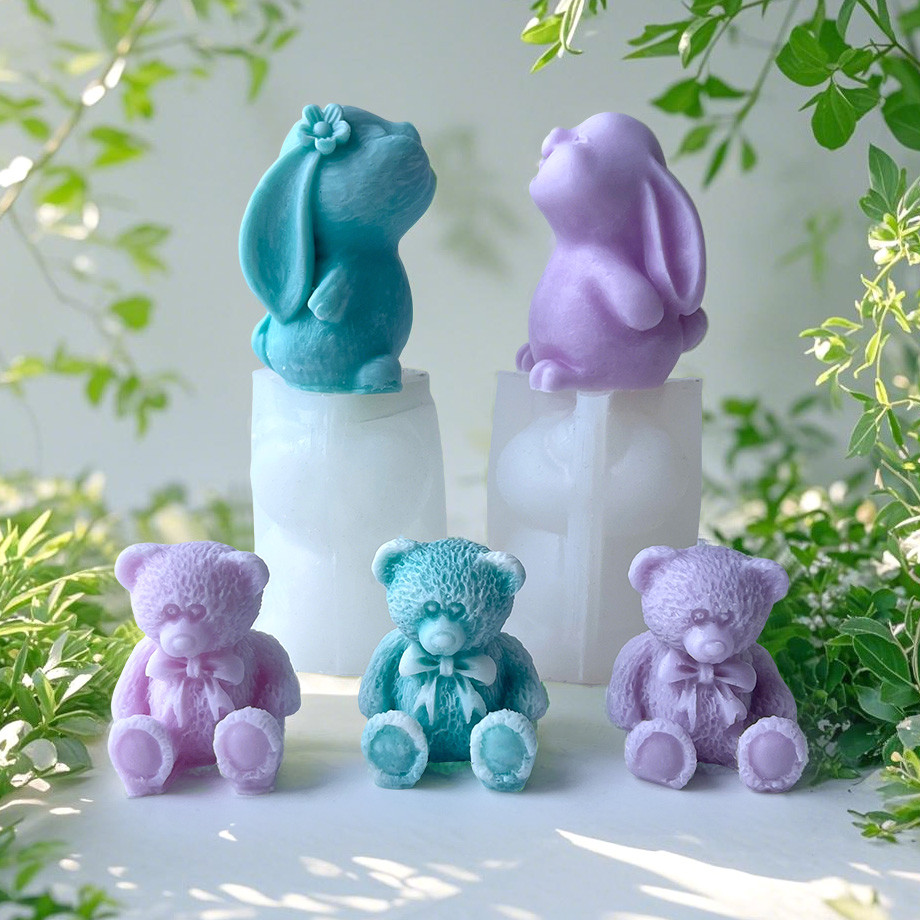 

Cute Bear Kitten Rabbit Silicone Candle Mold DIY Cartoon Animal Aroma Plaster Ornament Mould Soap Candle Making Supplies