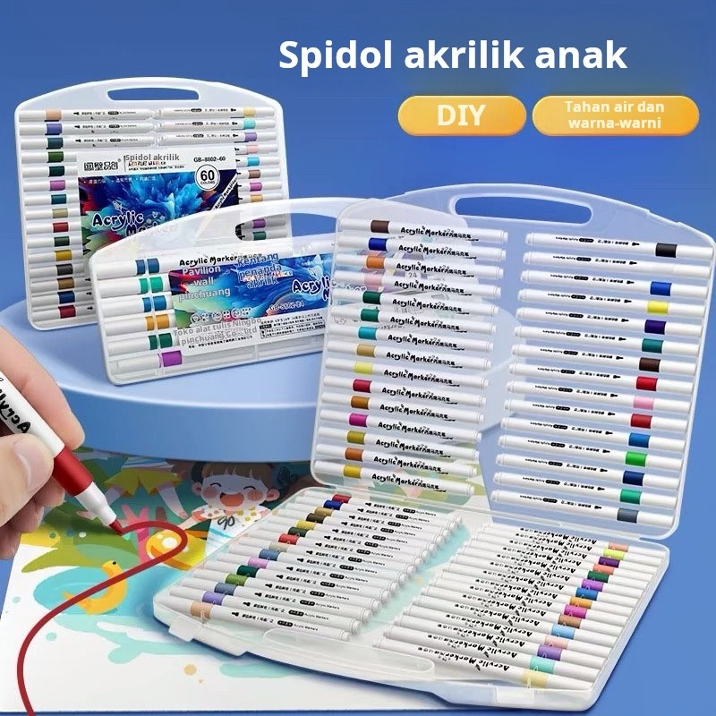 

Spidol akrilik warna non-transparan yang dapat ditumpuk, aman untuk anak-anak, spidol berbasis air untuk pelajar, set lukis yang dapat dicuci