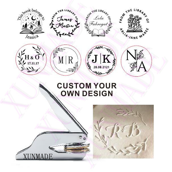 Custom Initials Embosser stamp,Book Embosser Personalized Wedding Embossing Stamp, Address Stamp, Fo