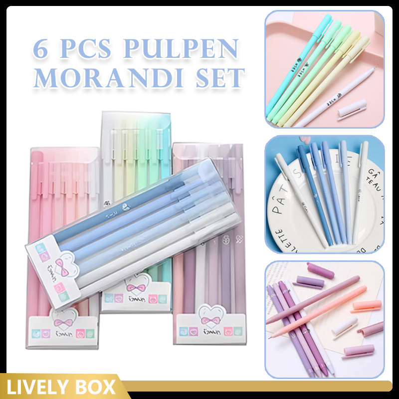 

6 Pcs Pulpen Morandi Set/0.5MM Tabung Jarum Penuh Pena Hitam Cepat Kering Pena Netral
