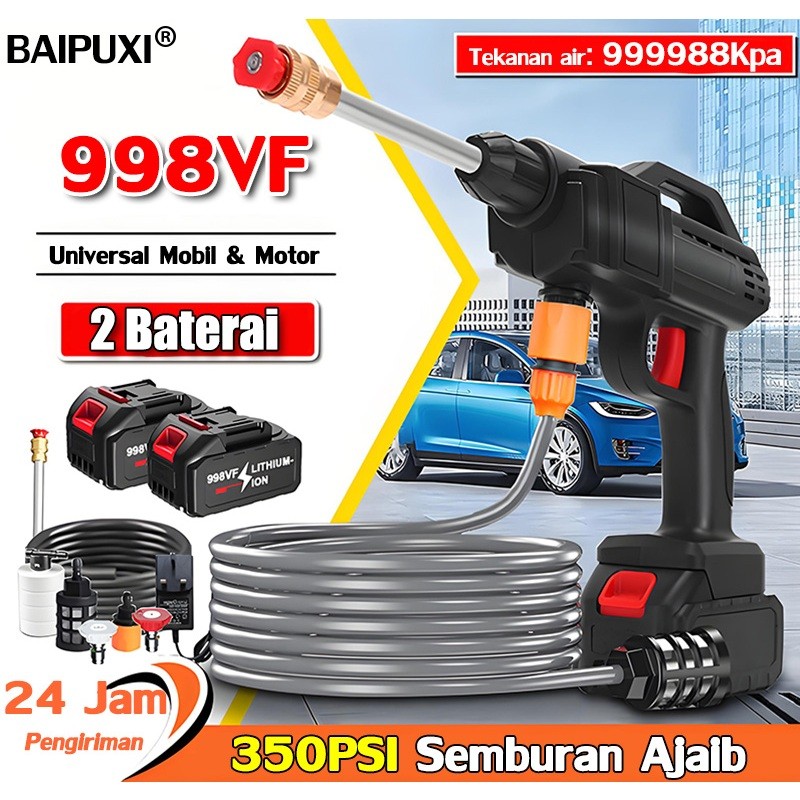 Bisa cuci 50 mobil BAIPUXI Mesin cuci motor 24V 100bar Tekanan air 400 kati 58000mah*2 2 baterai Bat