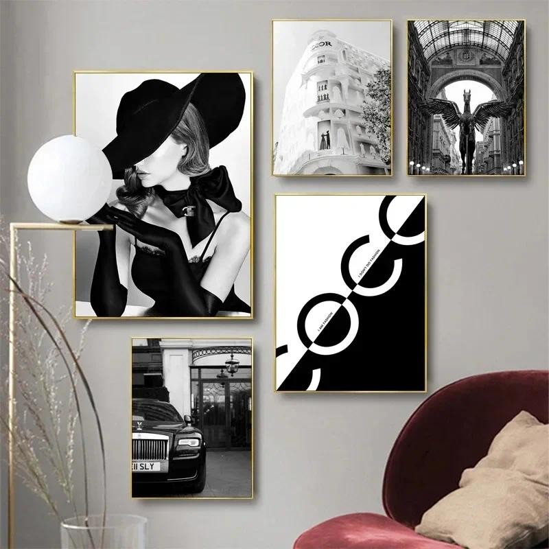 

Canvas Paintings Wall Art Photos Girl Bedroom Decor Modern Black White Fashion Woman Poster Luxury Car Bike Funny Dog Decorative