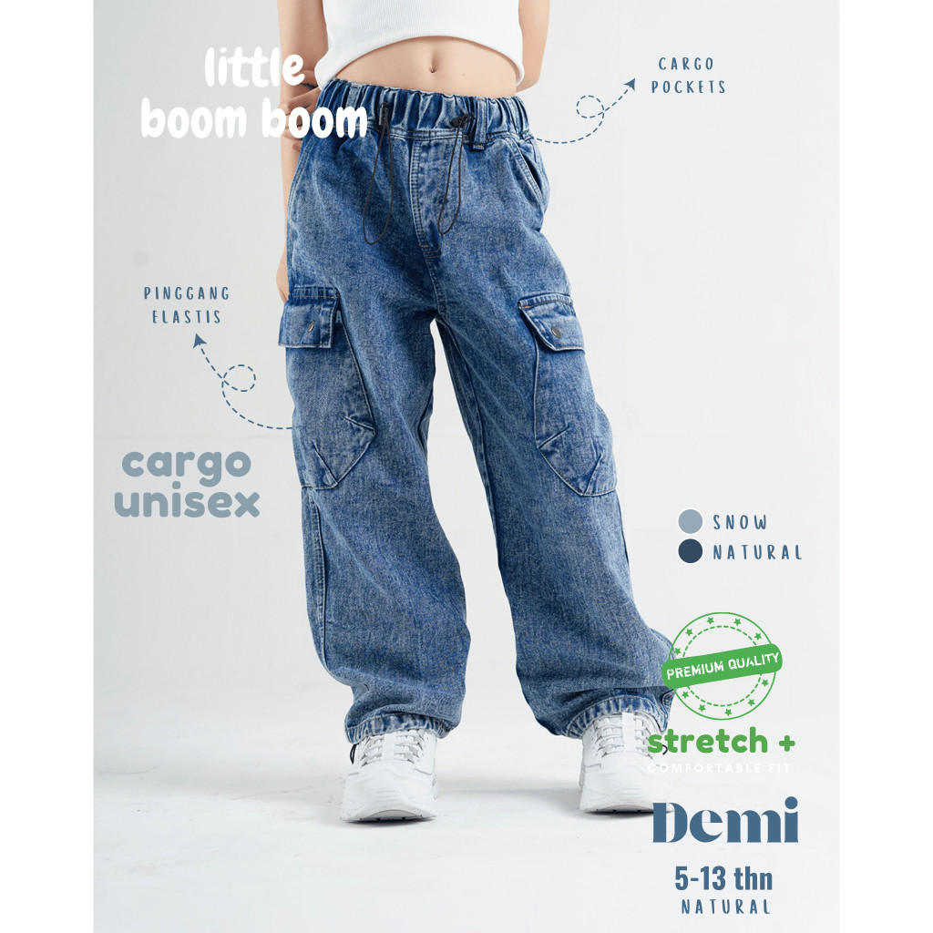 HAIBRIZ_SHOP LITTLE BOOM BOOM - Celana Cargo Jeans Serut Anak Laki Laki Panjang 5 - 13 Tahun