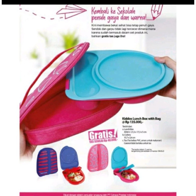 Kiddos Lunch box With Bag tupperware (pink / biru)CO