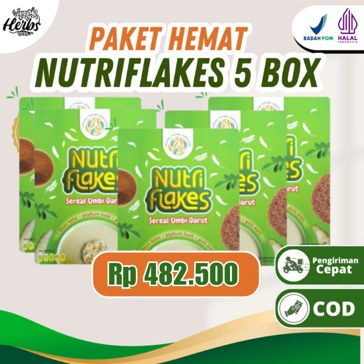 

Nutriflakes Sereal Umbi Garut Asam Lambung Original Bantu Atasi Maag Gerd Asam Lambung Paket 5 Box