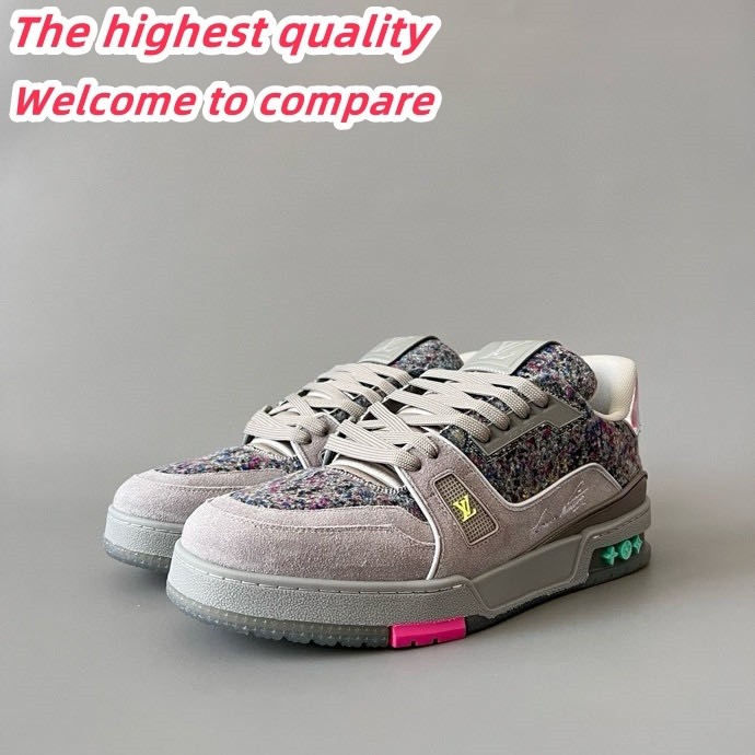 LV Trainer Low-top Retro Casual Sports Basketball Shoe Felt Deep Gray Men's Size 5150657
