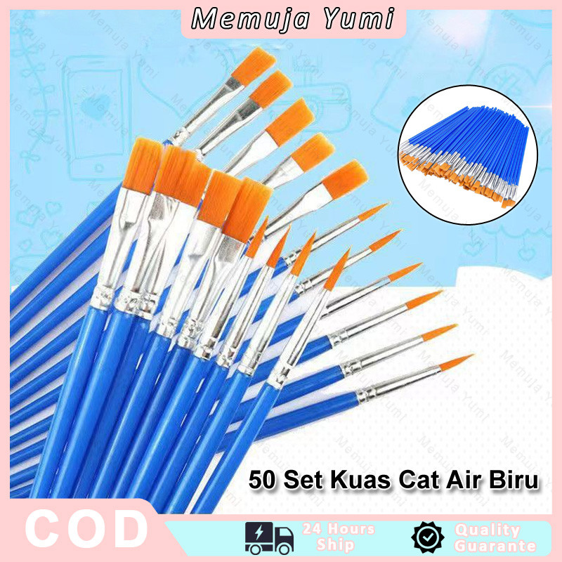

50 Pcs Set Kuas Runcing Ujung Datar Cat Air Biru / Kuas Akrilik / Kuas Cat Air Bulu Nilon Kuas Garis Besar Kuas Lukisan Lukisan Lukisan Cat Minyak