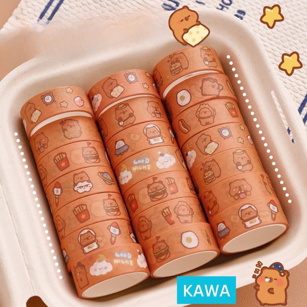 

KAWA Selotip Washi Masking Tape Roll 20cm Karakter Panda Capybara Lucu Isolasi Cute Dekorasi DIY