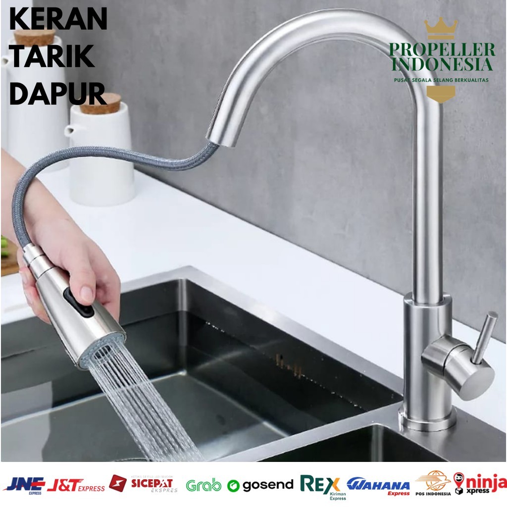 Kran Cuci Piring Kran Air Stainless Keran Tarik Dapur Stainless Keran Air Cuci Piring Kran Air Putar
