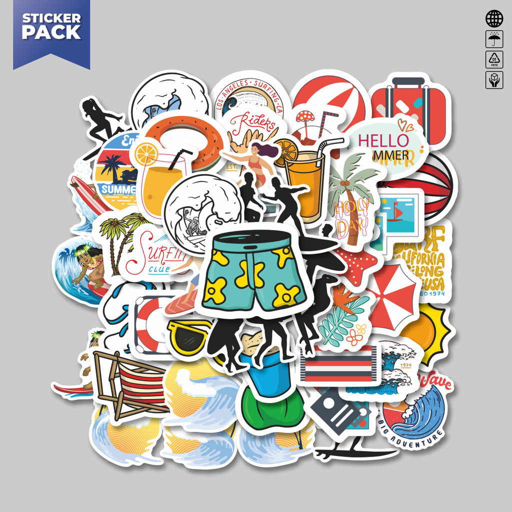 

[100PCS]Stiker Pack Stiker Hawaii Surfing Tropical Aesthetic Vinyl Anti Air Dekorasi Sticker Laptop Buku Journal Koper Helm Casing HP Gitar Helm Skateboard