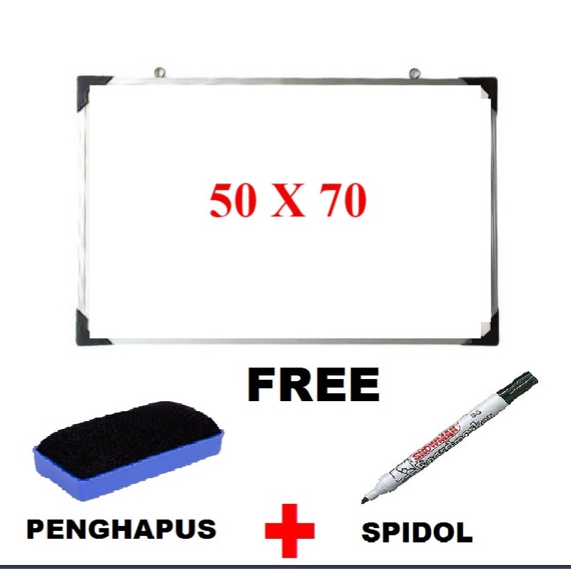 Terlaris Papan Tulis Belajar White Board Ukuran 50 x 70 -- 100 x 60  Free Spidol Dan Penghapus