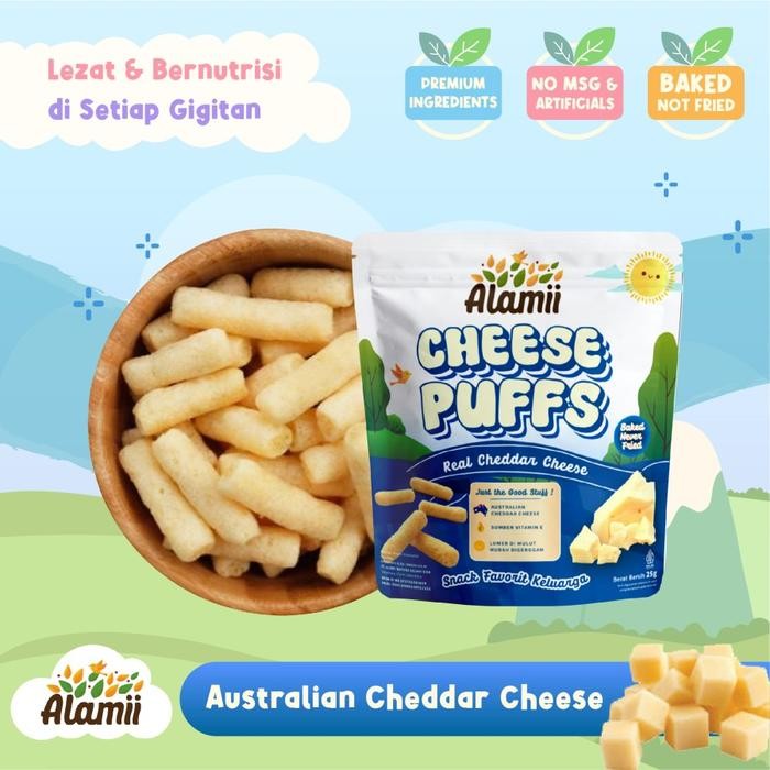 

Alamii Puffs - Cheddar Cheese 25G - Keju Non Msg Cemilan Snack Anak | Gluten Free - Cheese