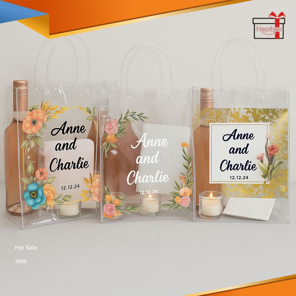 

Tas Mika Custom Nama Tas Souvenir Pernikahan Bridesmaid Hampers Tunangan Tas Mika PVC Transparan