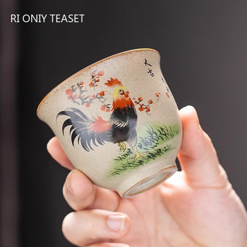 1 Pc Chinese Handmade Cock Ceramic Teacup Vintage Pottery Tea Cup Portable Tea Bowl Pu'er Master Cup