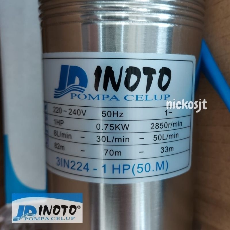 Pompa celup inoto Submersible Sible 3in 3" + CONTROL BOX + KABEL 0.25hp 0.33hp 0.5hp 0.75hp 1hp 1.5h