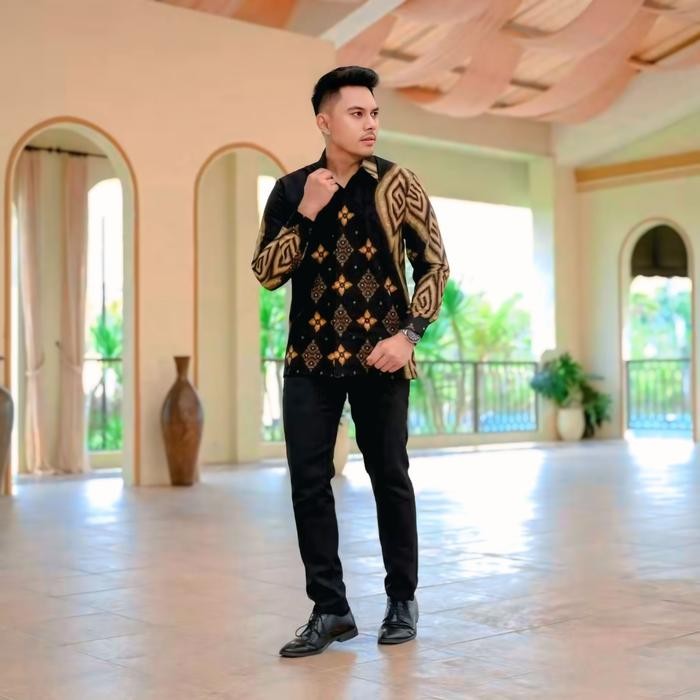 baju batik pria lengan panjang batik baturaden batik prabu - lengan pendek, S