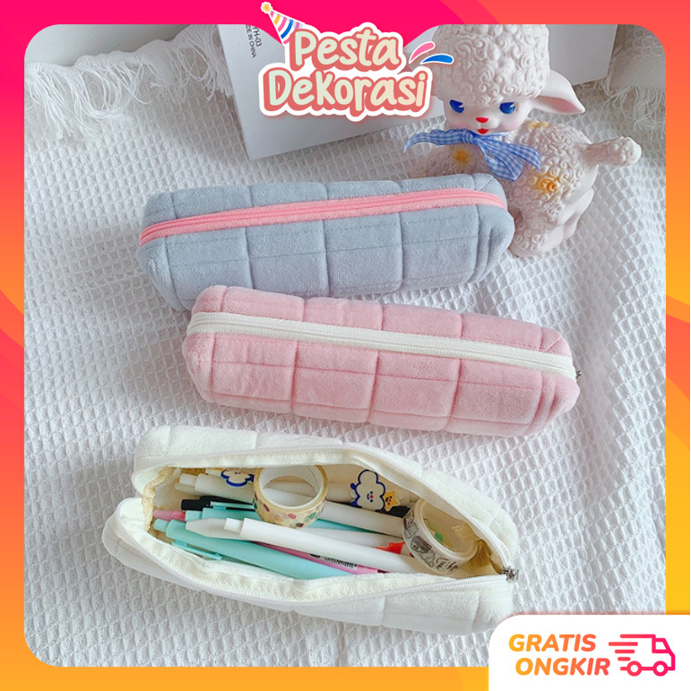 

PESTA DEKORASI T5958 Tempat Pouch Pillow Korea Kotak Pensil Sleting Velvet Aesthetic Pastel Kotak Pensil Bulu Make Up Pouch
