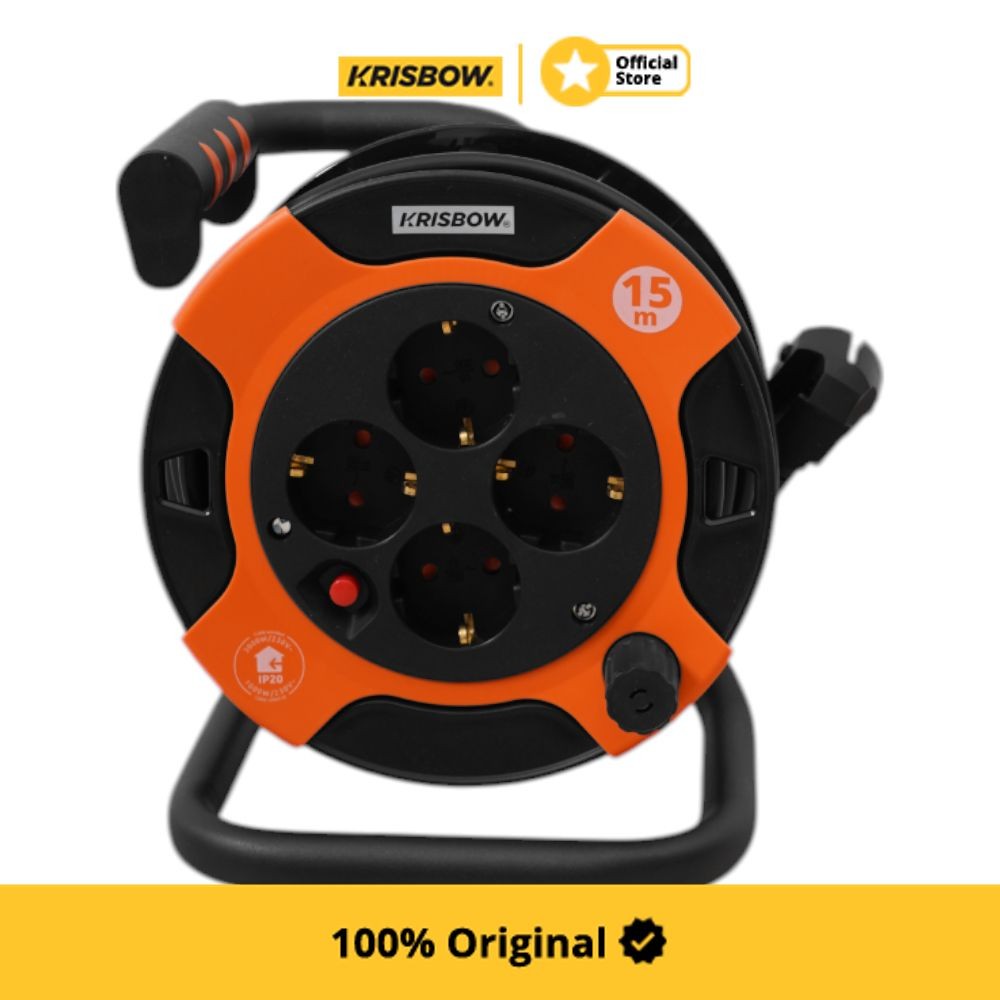 Krisbow 15 mtr Kabel Roll 4 Socket Mini Drum - Hitam/Oranye Kabel Roll Cable Reel Extension Cable