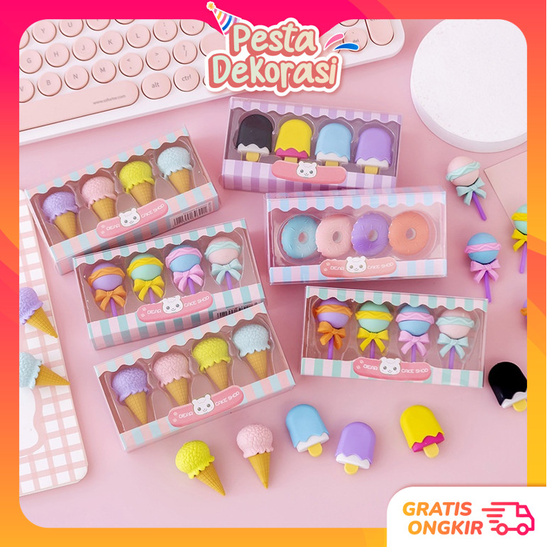 

PESTA DEKORASI S5673 Penghapus Set Cute Penghapus Pensil Model Ice Cream Donat Lolipop Penghapus Pensil Karakter Lucu