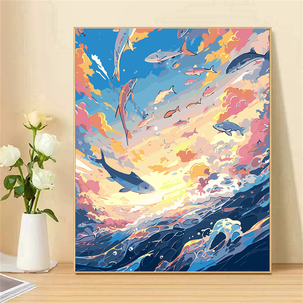 

Painting by Numbers For Adult Kit Colorful Fish DIY Dropshipping Canvas Oil Paint by Number Home Decor